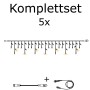 LED Lichtervorhang Eisregen Komplettset mit 5x 3m Elementen, schwarzem Kabel und Trafo für Außenbeleuchtung.