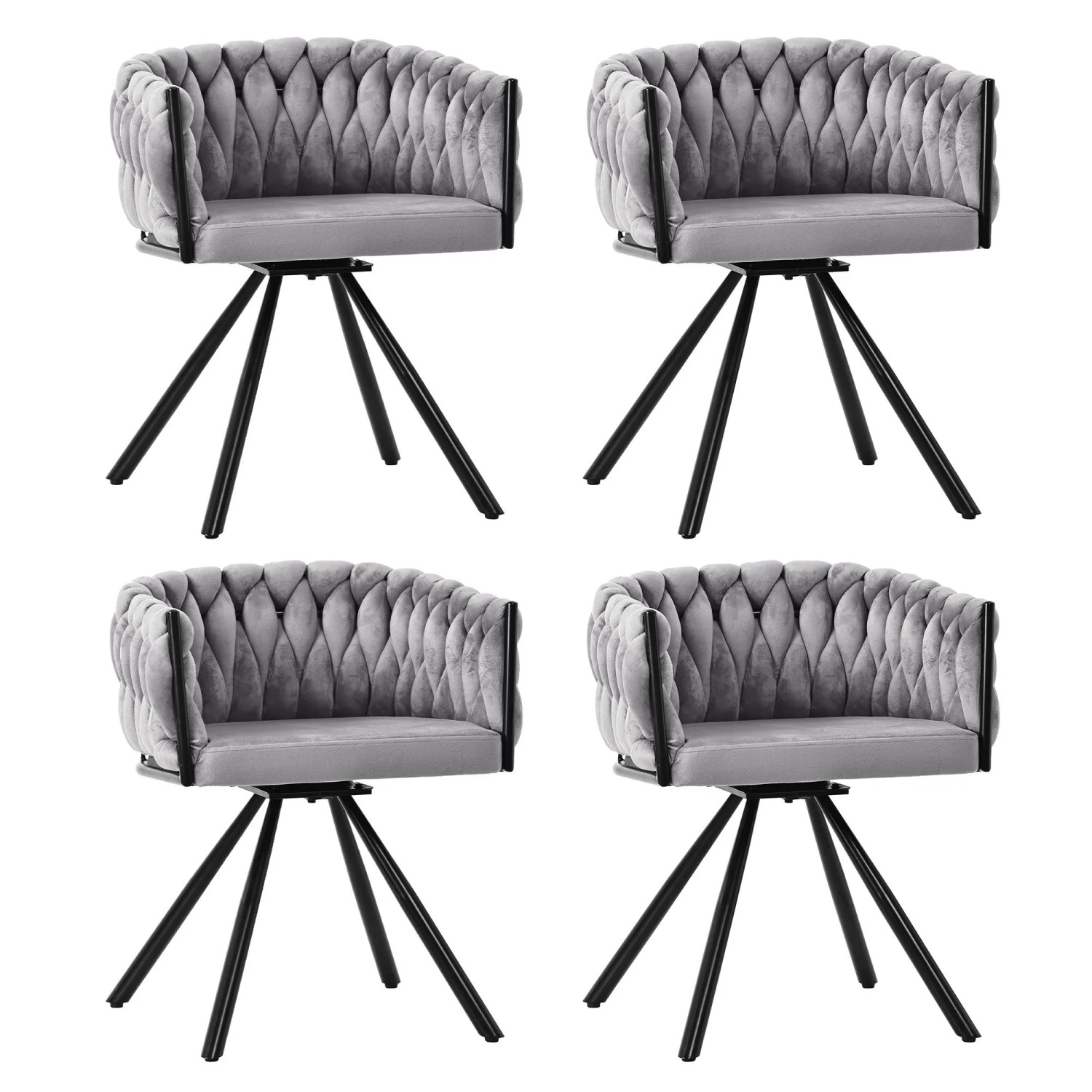 Merax Samt Esszimmerstuhl 4er Set Drehbar mit Metallbeinen Grau