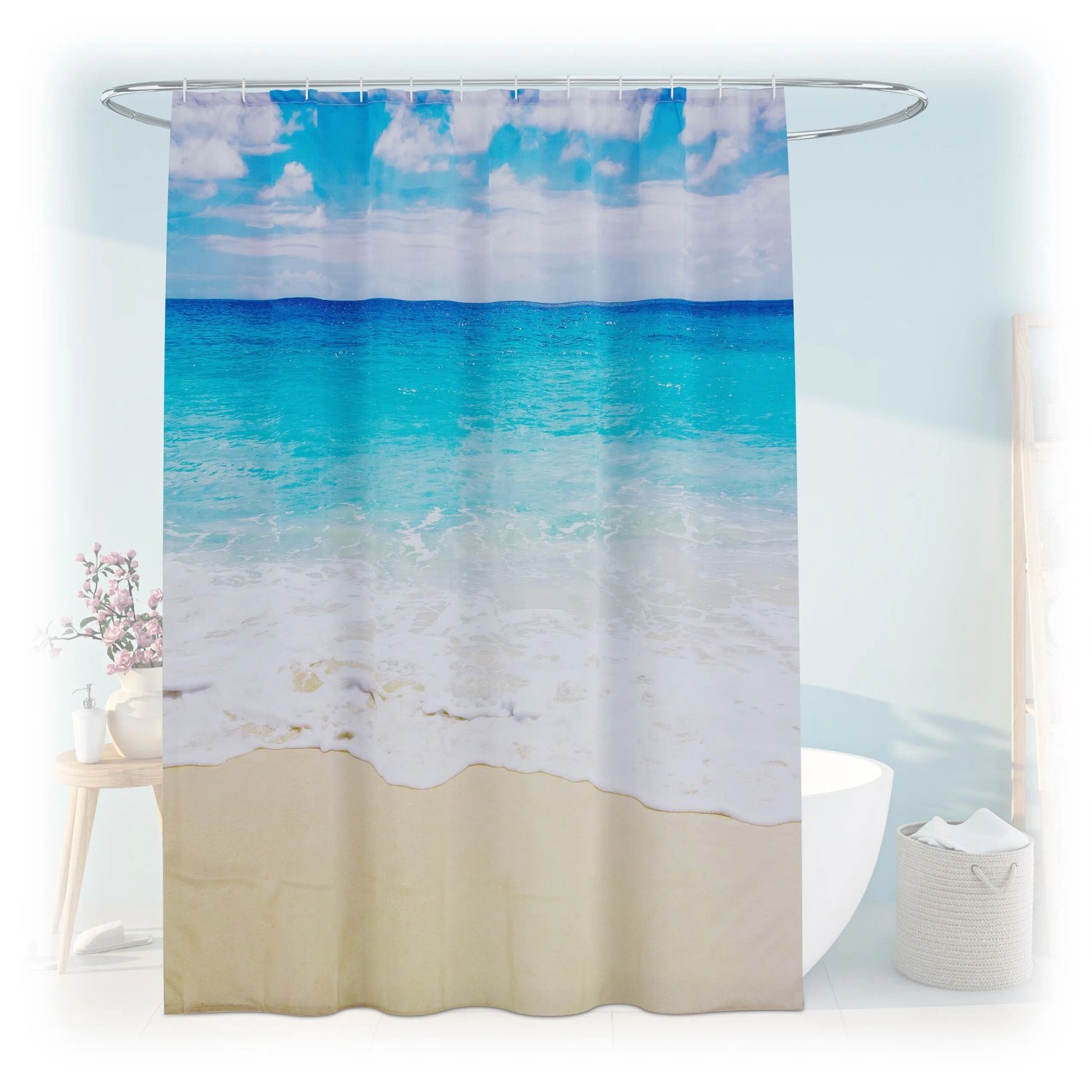 Relaxdays Duschvorhang Polyester mit Motiv Wasserabweisend Schimmelresistent 180 cm x 200 cm