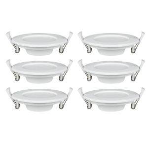 6er-Pack LUXULA LED Downlight Einbauspots, rund, weiß, mit CCT-Funktion zur Farbtemperaturwahl.