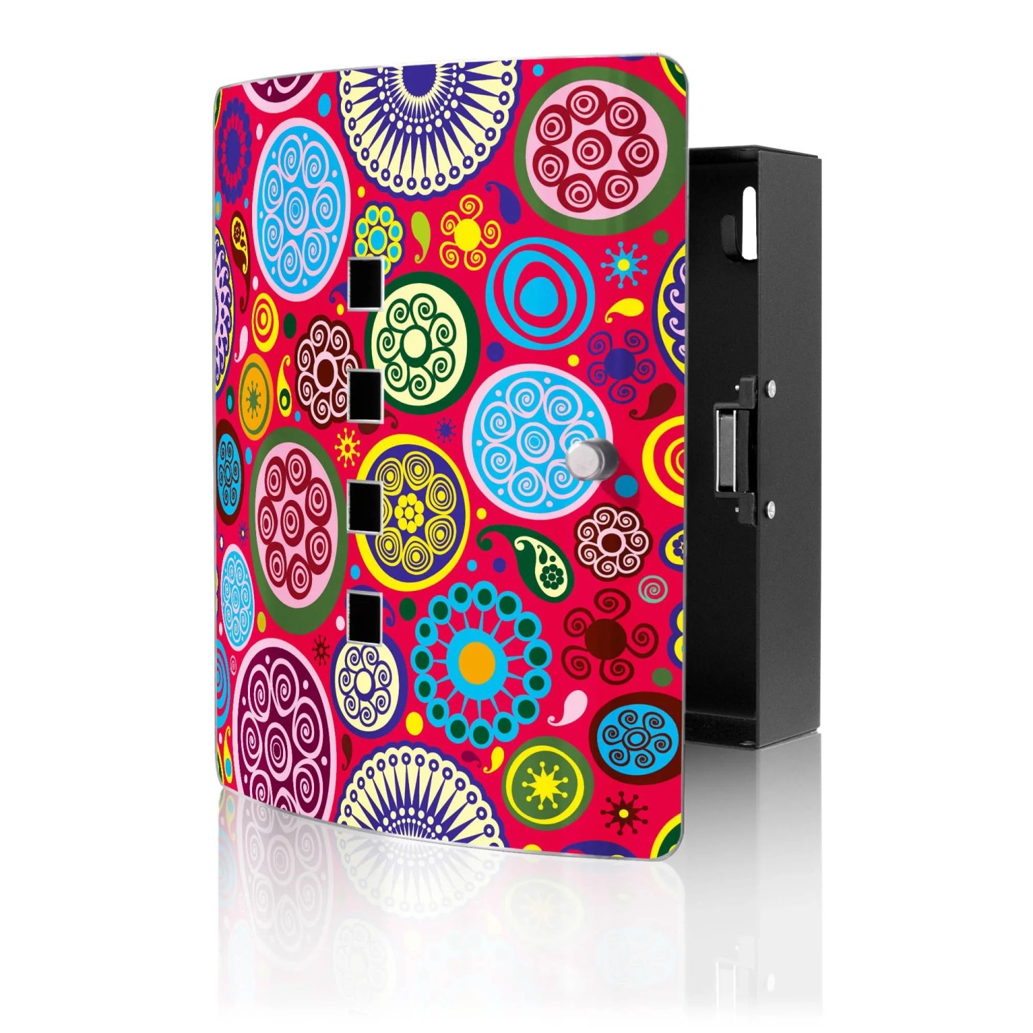Banjado Design Schlüsselkasten Aus Edelstahl Für 10 Schlüssel 24x21,5x7cm Mit Magnetverschluss Motiv Retro Kreise