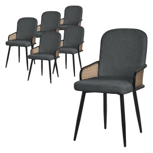 ML-Design Esszimmerstühle 6Er Set Anthrazit Stoffbezug - Rattan-Optik