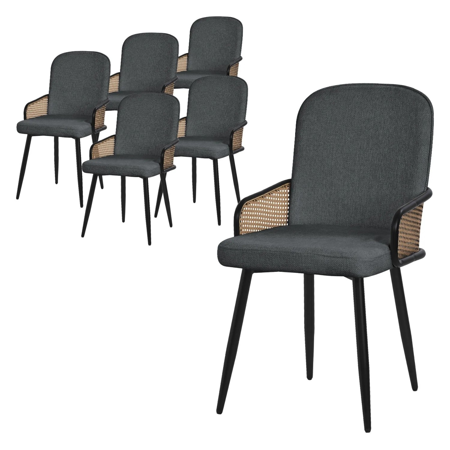 ML-Design Esszimmerstühle 6Er Set Anthrazit Stoffbezug - Rattan-Optik günstig online kaufen