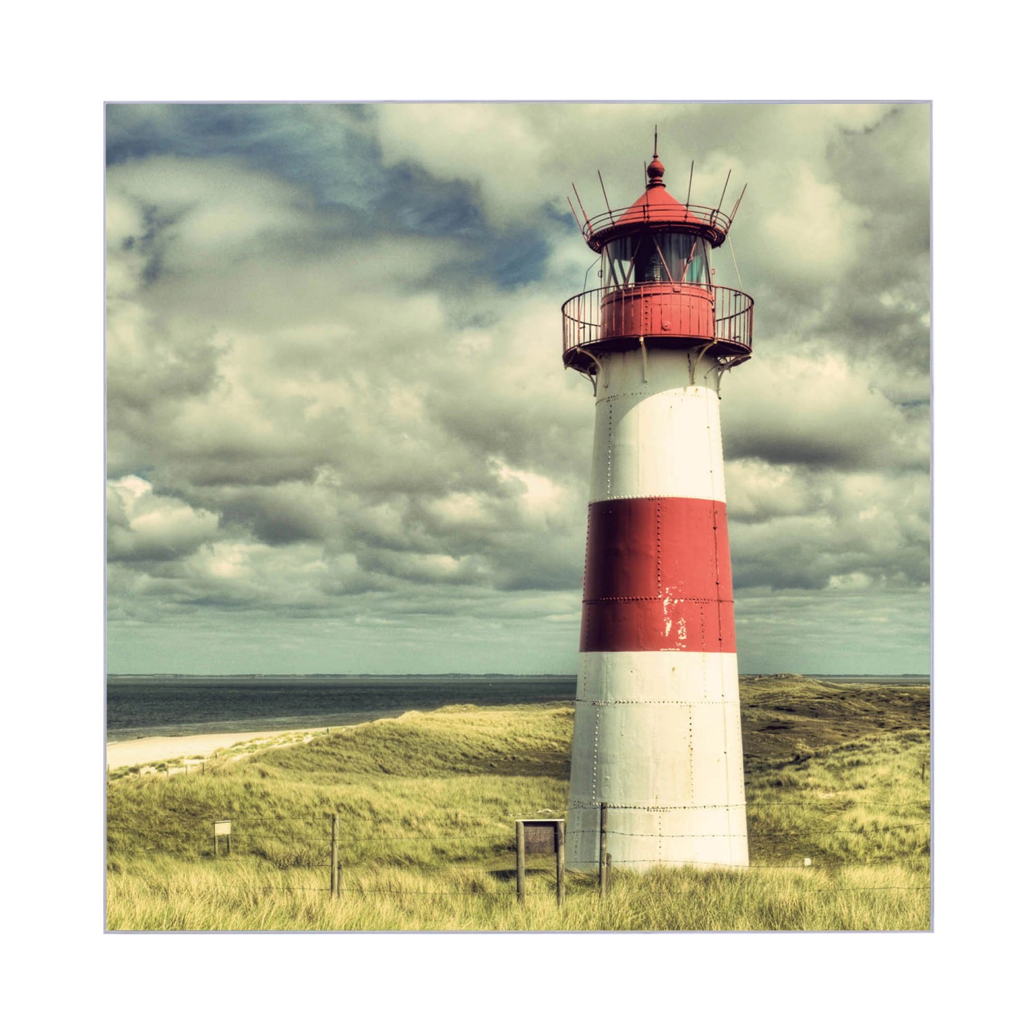 Banjado Schlüsselkasten mit Leuchtturm Sylt Motiv, 30x30cm, 50 Haken, beschreibbar & magnetisch.