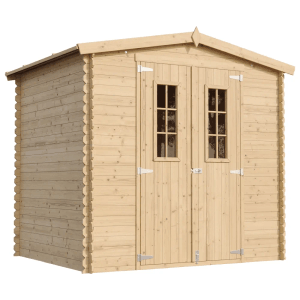 Timbela Holz-Gartenhaus M369C, beige-braun, mit Doppeltür und Fenster. Ideal als Gerätehaus.
