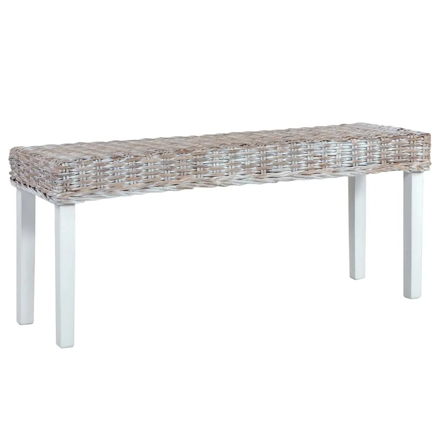vidaXL Sitzbank 110 cm Weiß Natur Kubu-Rattan und Massivholz Mahagoni 285788