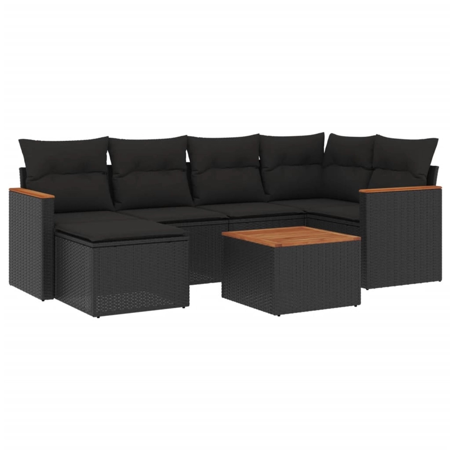 vidaXL 7-Tlg Garten-Sofagarnitur mit Kissen Schwarz Poly Rattan 3226181 günstig online kaufen