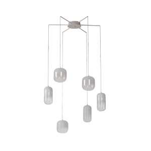 Moderne, 6-flammige LED-Deckenleuchte Lucande Avelina in Weiß mit Glasschirmen für Wohnzimmer.