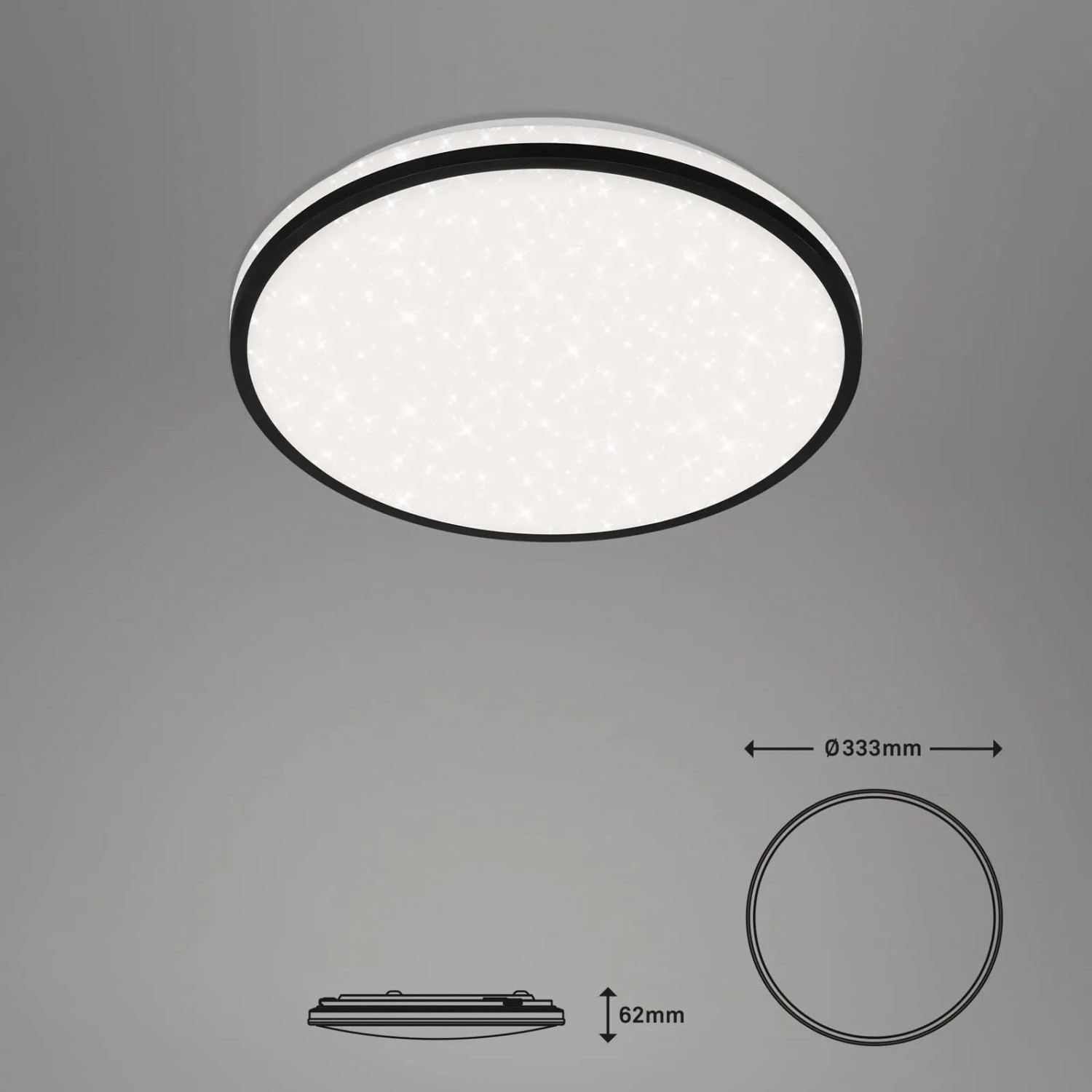 Dimmbare, schwarze Brilo LED-Deckenleuchte Ivy Sky S mit Sternendekor, 24W.