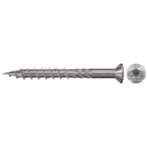 Fischer Terrassenschraube A2, 5x50 mm, Senkkopf, TX-Antrieb, Teilgewinde, geeignet für Holzterrassen.