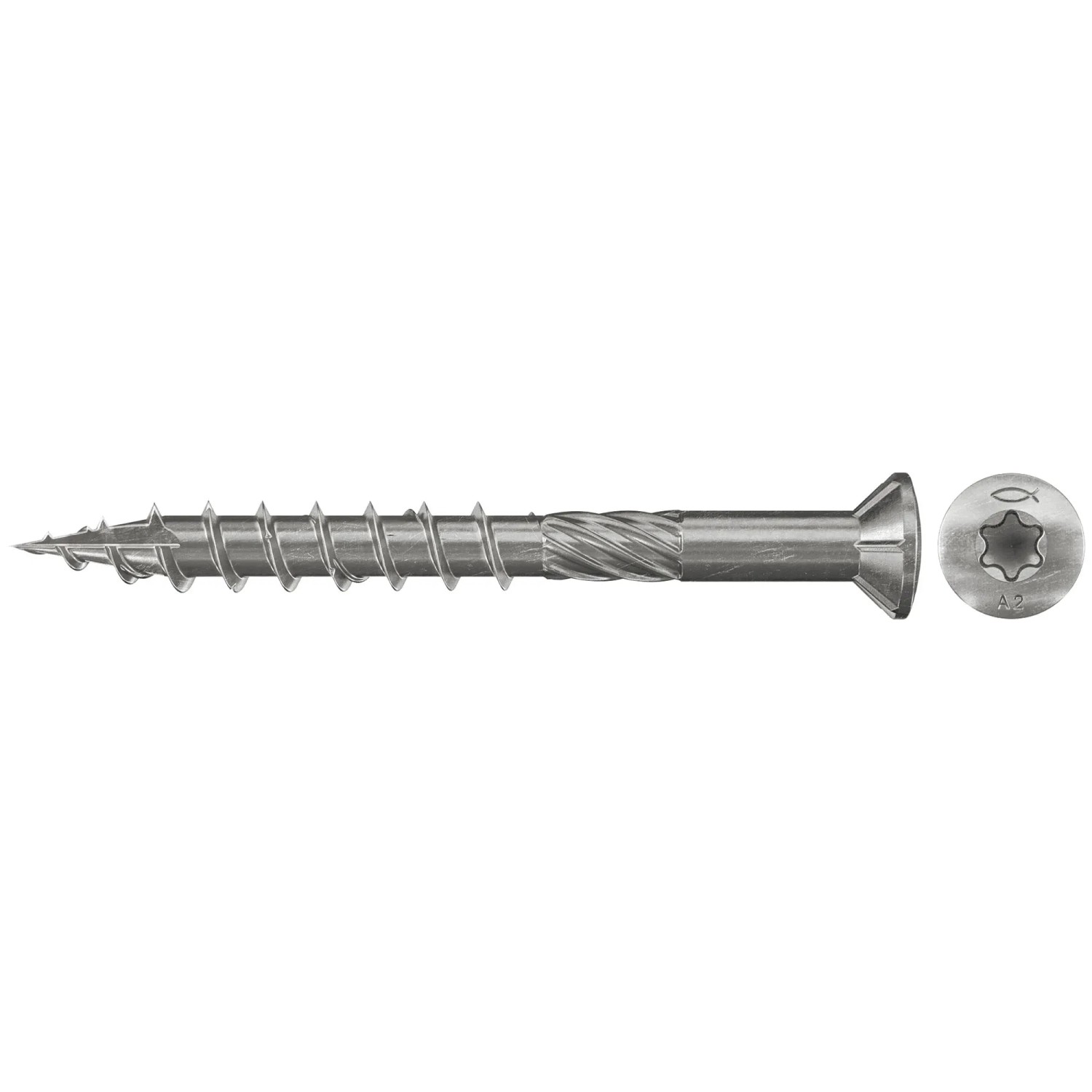 Fischer Terrassenschraube A2, 5x50 mm, Senkkopf, TX-Antrieb, Teilgewinde, geeignet für Holzterrassen.