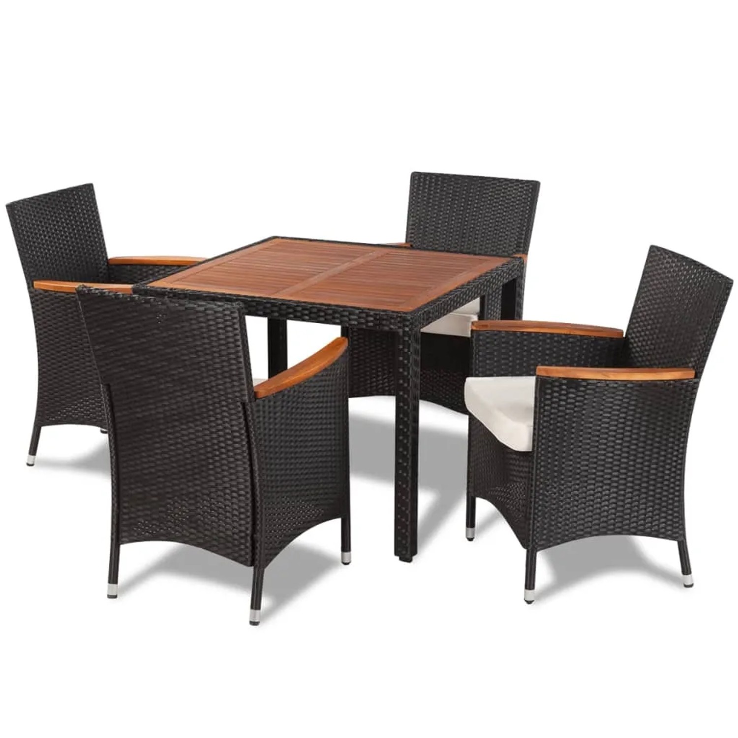 vidaXL 5-Tlg Garten-Essgruppe mit Auflagen Poly Rattan Schwarz 41307