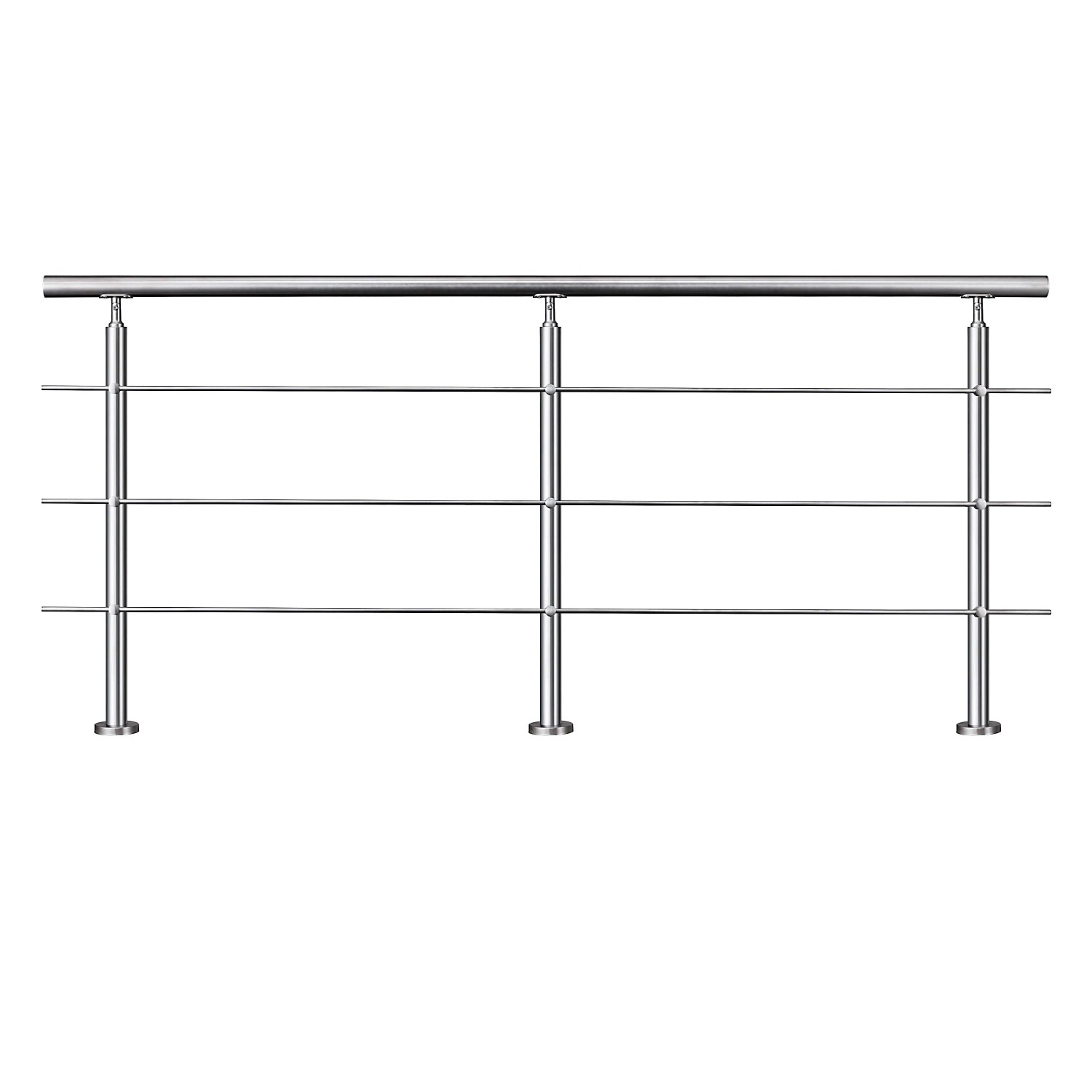 Edelstahlgeländer V2A 200 cm mit 3 Querstäben. Modernes Komplettset für Treppen & Balkon, silber, gebürstet.