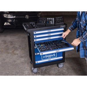Scheppach Werkstattwagen TW1100 mit 71-teiligem Werkzeugset, blau/schwarz.