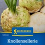 Kiepenkerl Saatband Knollensellerie 'Bruno' mit glatten, runden Knollen und grünen Blättern.