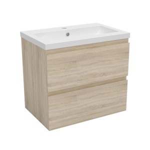 AICA Waschtisch mit Unterschrank, 60 cm, Eiche matt, 2 Schubladen, Mineralgussbecken.