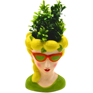 Bunte Dekohelden24 Pflanztopf Vase Frau mit Zitronen-Kopfschmuck, 17cm hoch.