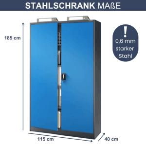 DELUKE Aktenschrank KADO, abschließbarer Büroschrank mit Flügeltüren, 185x115x40 cm, anthrazit-blau.