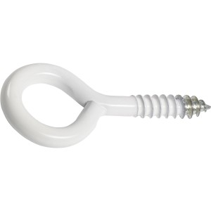 Weiße LUX Ringschraube (4 mm x 30 mm) mit Holzgewinde für Befestigungen.