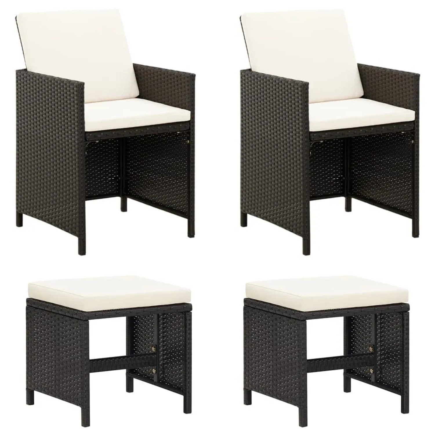 Furnicato 4-tlg Gartenstuhl- Und Hocker-set Aus Schwarzem Pe-rattan Stuhl 52x60x85 Cm Hocker 405x405x35 Cm