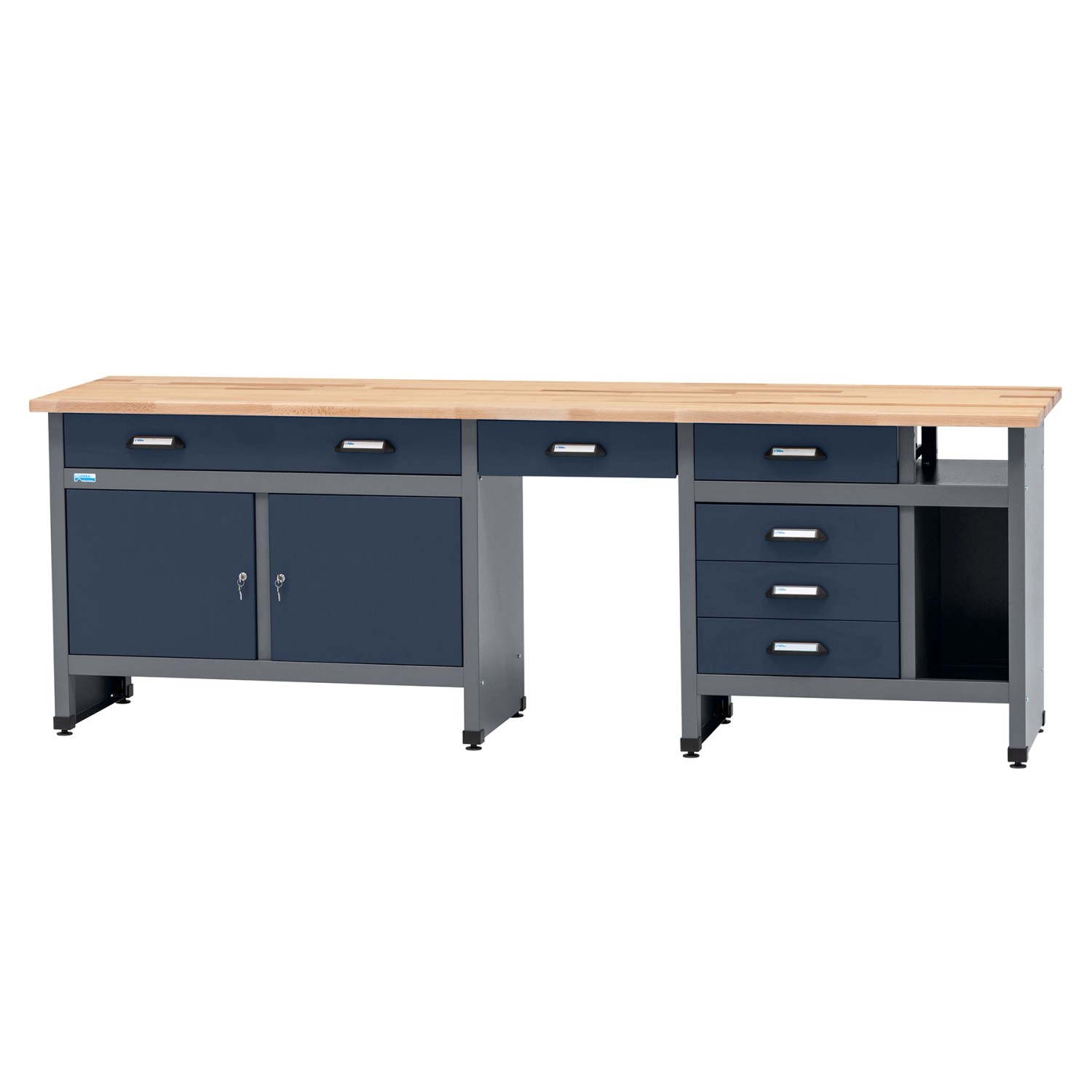Küpper Werkbank-Set 6-Türig mit 6 Schubladen 204 x 240 x 60 cm Dunkelblau günstig online kaufen