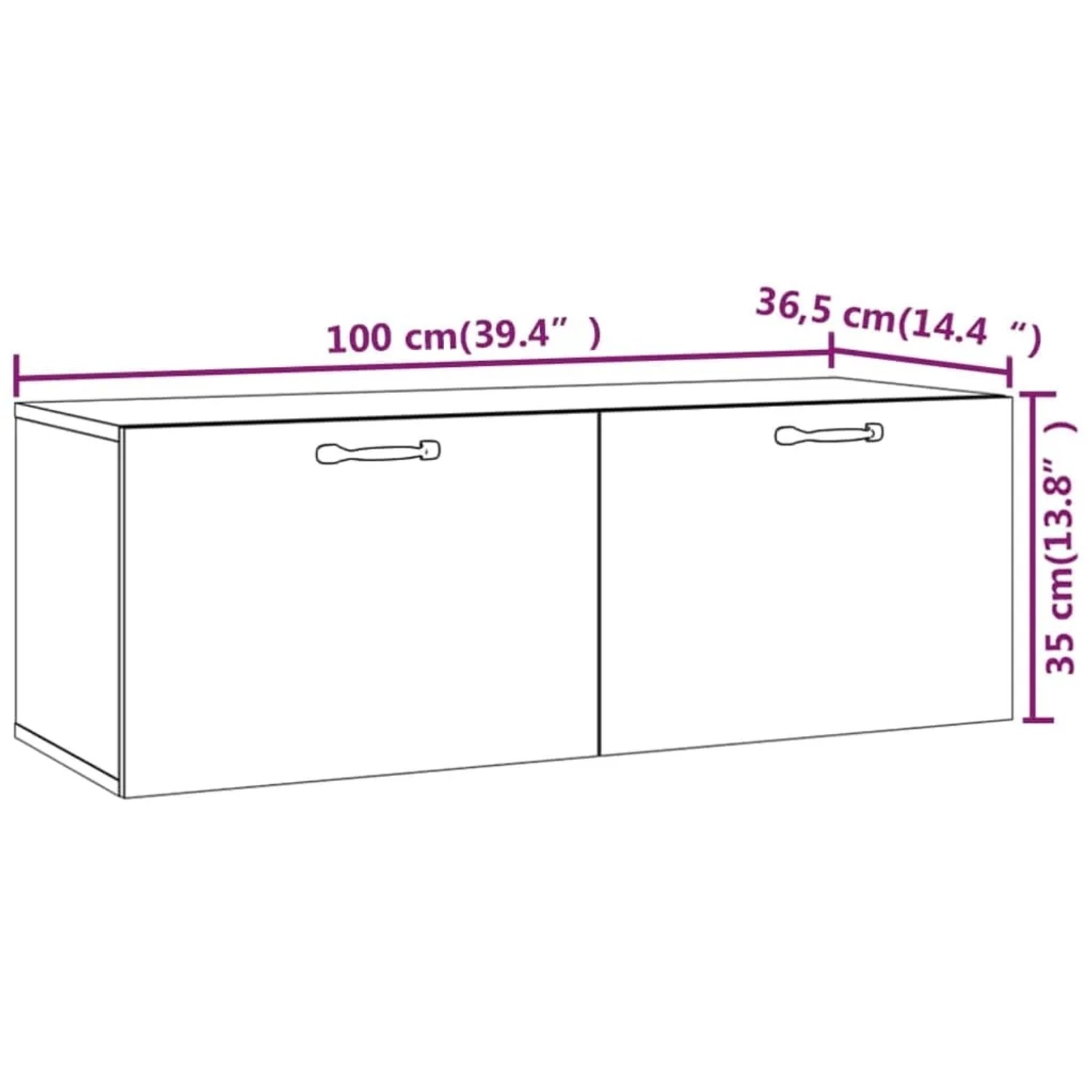 vidaXL Wandschrank, Betongrau, 100x36,5x35 cm, Holzwerkstoff, Büroschrank mit zwei Schubladen.