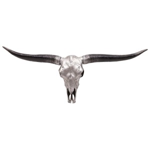 Deko Schädel Stier, 132cm, silberfarben. Imposante Deko für Wohnraum & Garten.