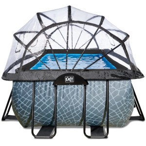 Grauer EXIT Stone Pool 540x250x100cm mit Abdeckung, Wärmepumpe und Sandfilterpumpe.