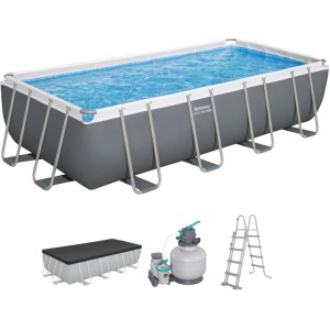 Bestway Steel Pro MAX Pool, 549x274x122 cm, grau, eckig, mit Sandfilteranlage, Leiter und Abdeckplane.