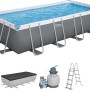 Bestway Steel Pro MAX Pool, 549x274x122 cm, grau, eckig, mit Sandfilteranlage, Leiter und Abdeckplane.
