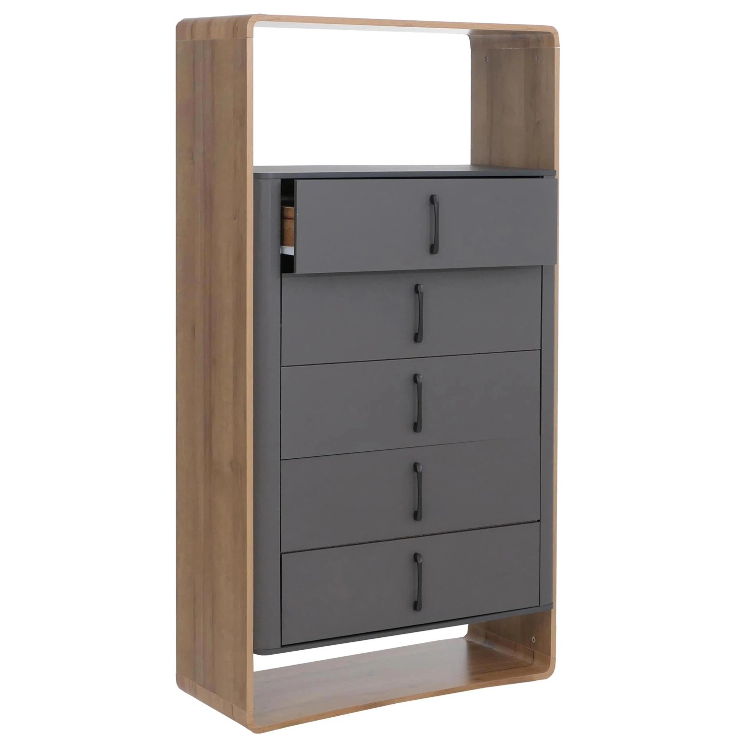 MCW Highboard P43 5 Schubladen MDF 155x80x41cm Rivera-Eiche-Optik Dunkelgrau