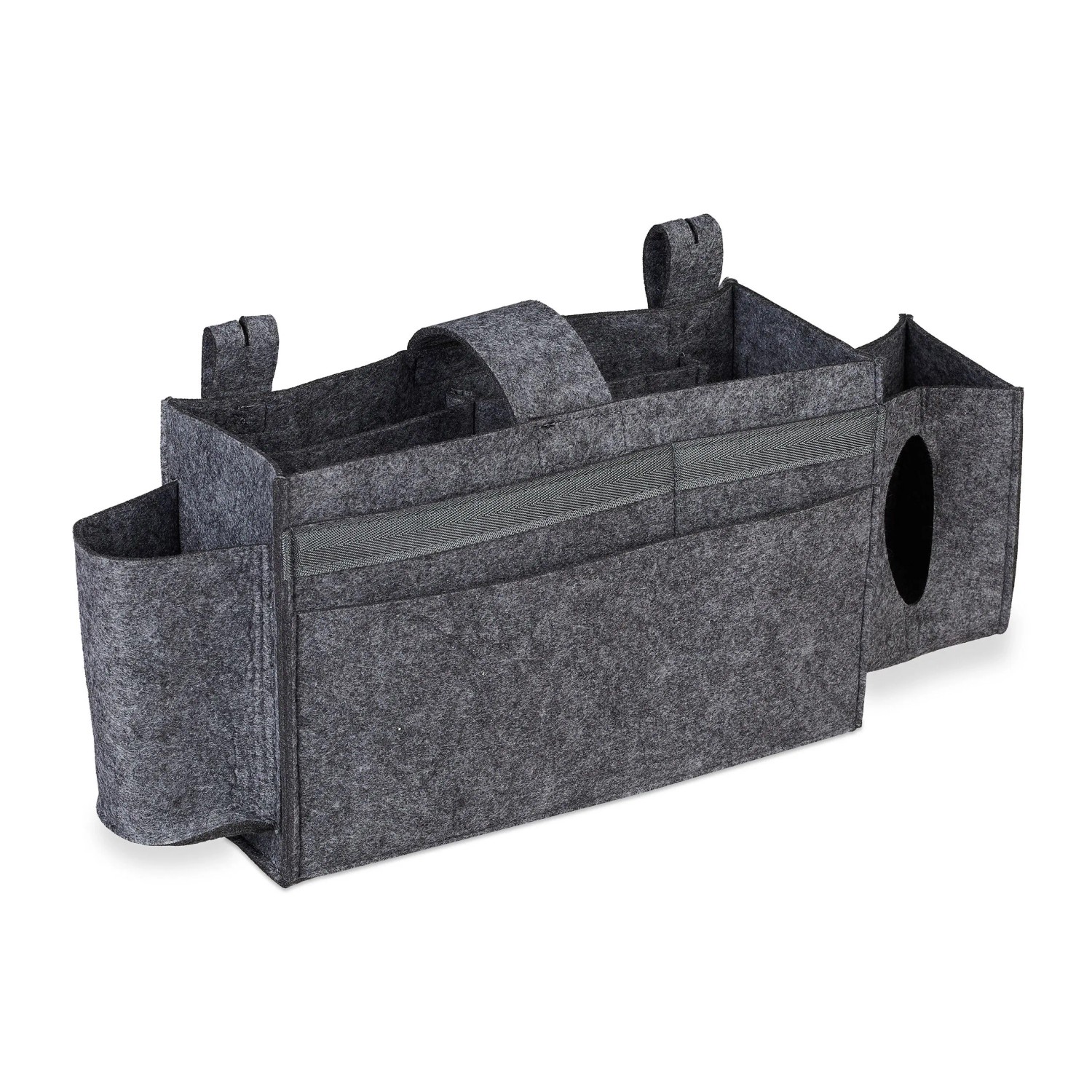 Relaxdays Betttasche für Hochbett Filz Dunkelgrau mit 8 Fächern 23 cm x 43 cm x 11 cm