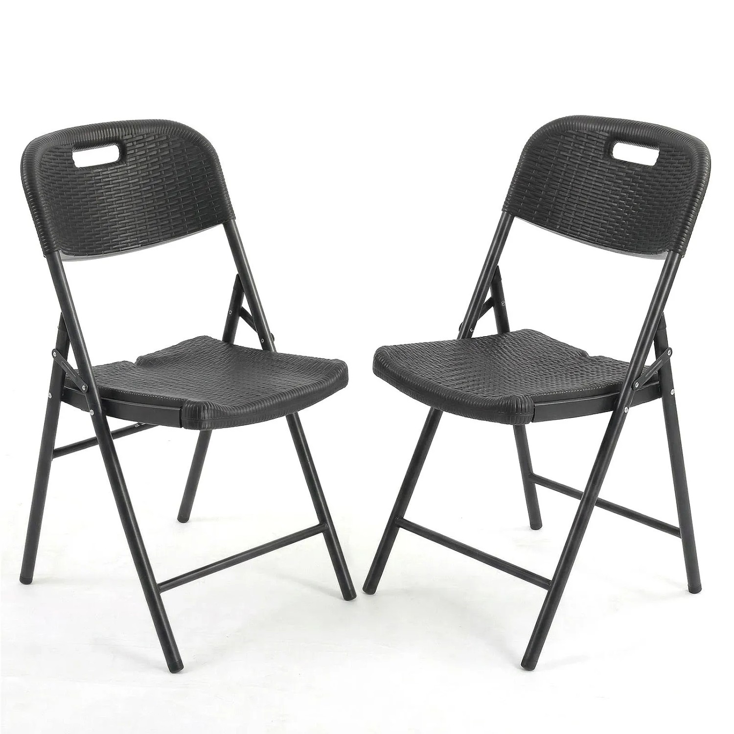Sekey Klappstuhl bis 150KG Schwarz Rattanoptik 2er Set