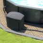 Steinbach Pool Technikbox neben Pool, graues Gehäuse für Pooltechnik im Garten.