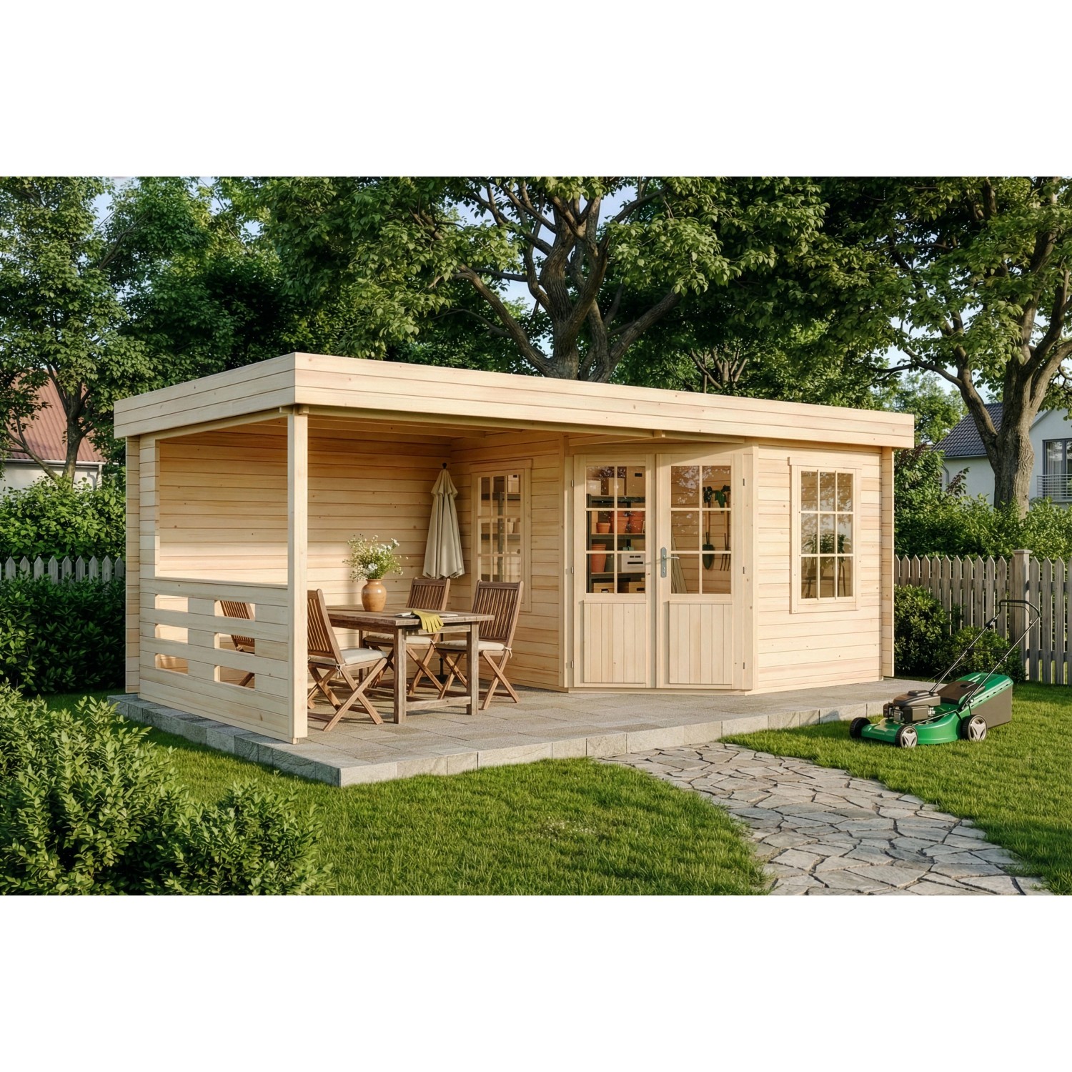 Alpholz Holz-Gartenhaus Hanna 598x322cm Naturbelassen 34mm Wandstärke