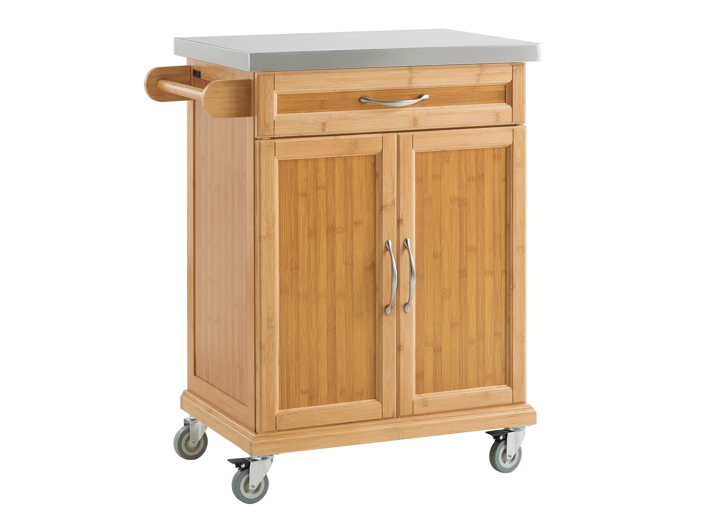 SoBuy Küchenwagen/Servierwagen Aus Bambus – Mit Schneidebrett, Flaschenablage & Schublade, 58x90x40 Cm, Weiß/natur