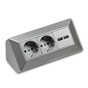ChiliTec 2-Fach Steckdosenblock 2xUSB A Silber 250V 16A