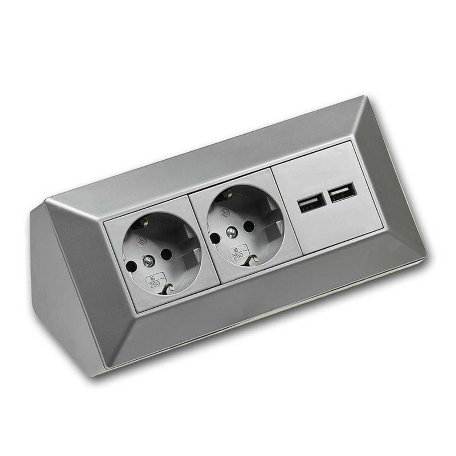 ChiliTec 2-Fach Steckdosenblock 2xUSB A Silber 250V 16A