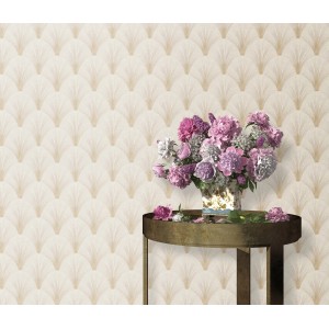 Erismann Vliestapete Elle Decoration 4 Avantgarde Creme mit Art Deco Fächer-Muster.