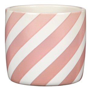 Runder Keramik Übertopf 900 Candy, weiß-pink gestreift, glasiert, für Zimmerpflanzen.