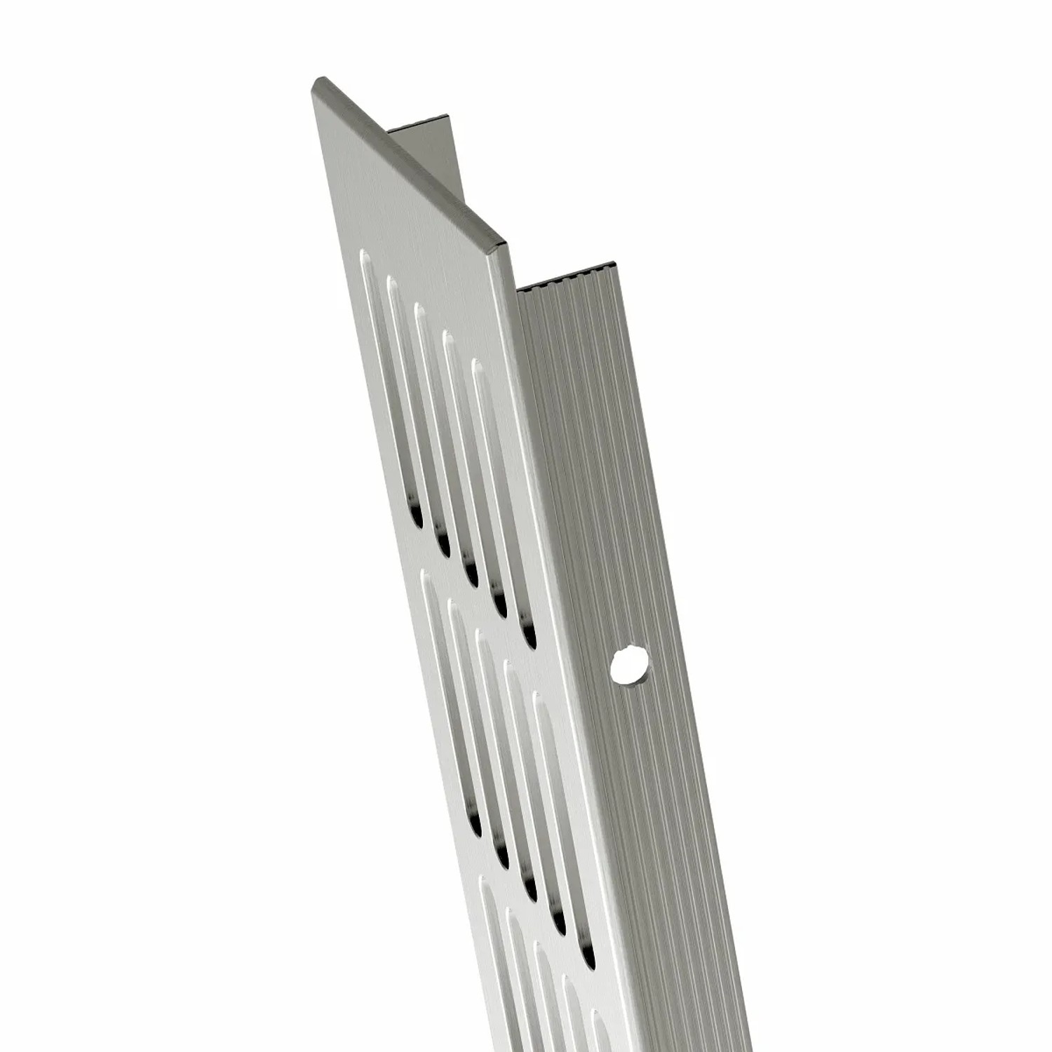 Silbernes Alu-Lüftungsgitter (80x800 mm) von MS Beschläge mit länglichen Luftschlitzen.