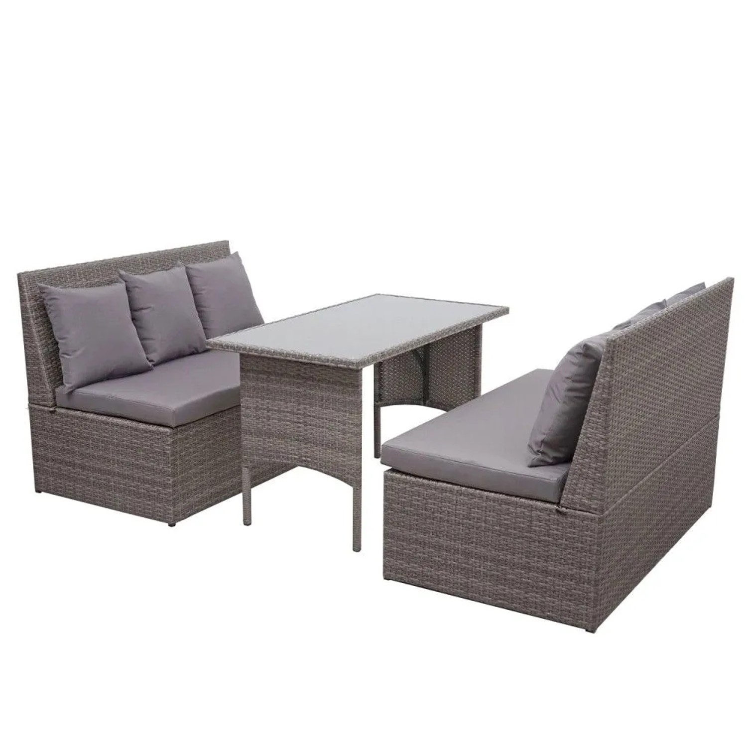 MCW Poly-Rattan Garnitur G16 2x2er Sofa Tisch Grau Kissen Dunkelgrau
