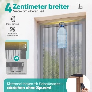 Sekey Insektenschutz-Tür Fliegengitter Türvorhang für Balkontür 100x210cm Grau Katzensicher ohne Bohren Langlebig Geruchsfrei Insektenschutz