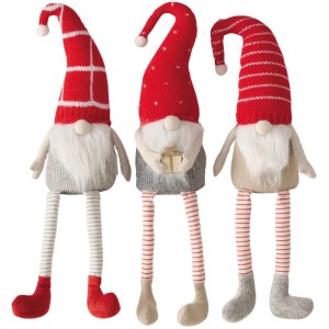 Boltze Home Kantenhocker Lucky, 2-fach sortiert, Weihnachtsdeko mit roten Mützen und langen Beinen.