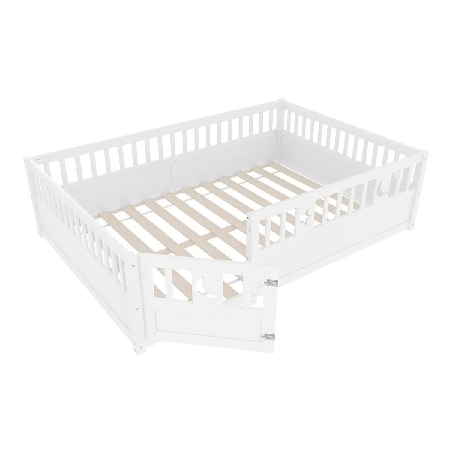 KOMHTOM Kinderbett Mit Seitenteil  140 x 190 Cm  Mit Sicherheitsgitter  Sternen- Und Mondmotiv  Matratze Nicht Enthalten  Minimalistischer Stil  Weiß