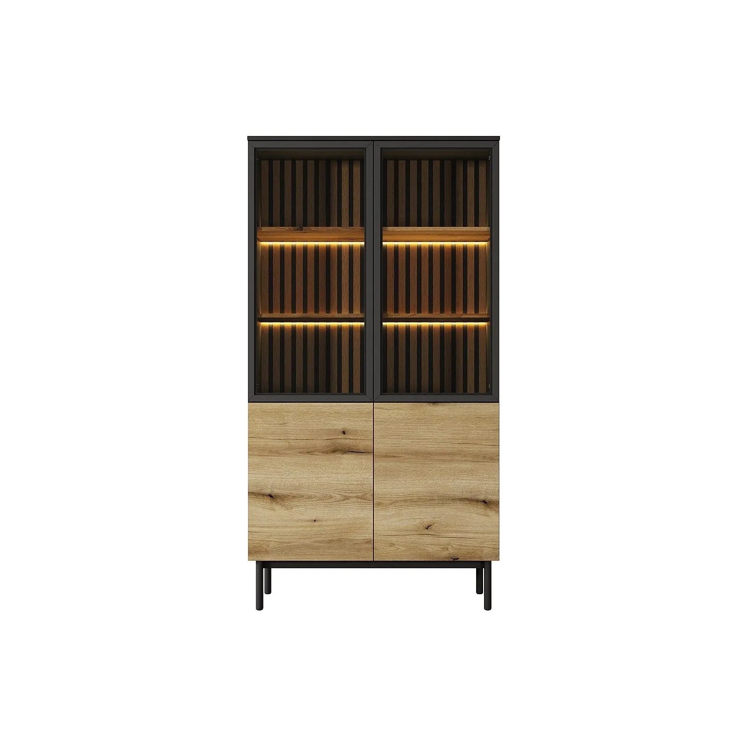 Vente-unique Vitrinenschrank Labenia Schwarz  Naturfarben Hell 100.1 cm