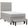 Hellgraues vidaXL Boxspringbett 90x200 cm mit Matratze und Bank.