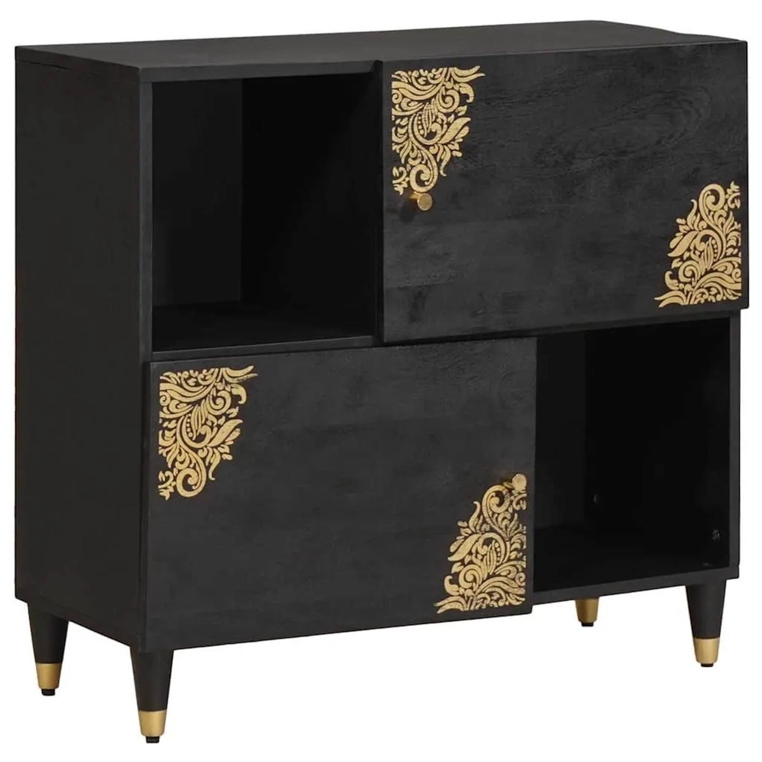 vidaXL Sideboard mit Regal Schwarz 80 x 33 x 75 cm Massivholz Mango 4018835