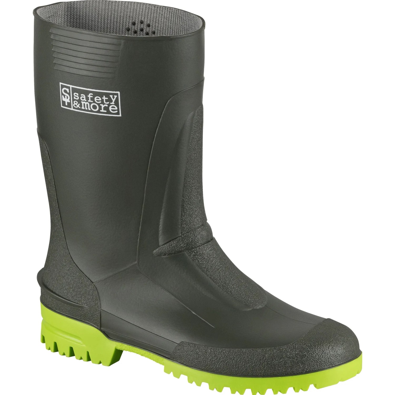 Safety&More Arbeitsstiefel Mega, schwarz-lime, Gr. 40, mit rutschfester Sohle.