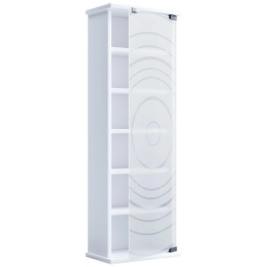 Weißer ebuy24 TilanoM Vitrinenschrank mit 6 Ablagen und 1 Tür für CDs/DVDs.